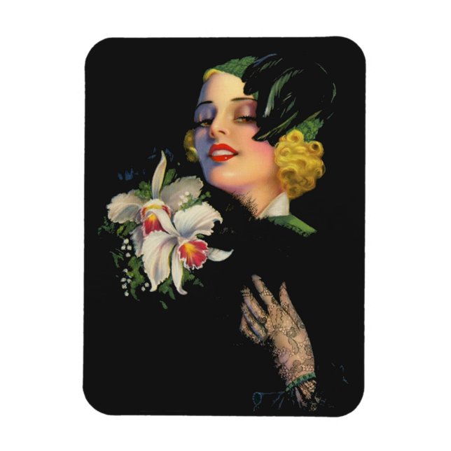 Imán bella mujer con orquídeas (Vertical)