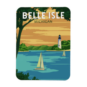Imán Belle Isle Park Michigan Viaje Arte de época