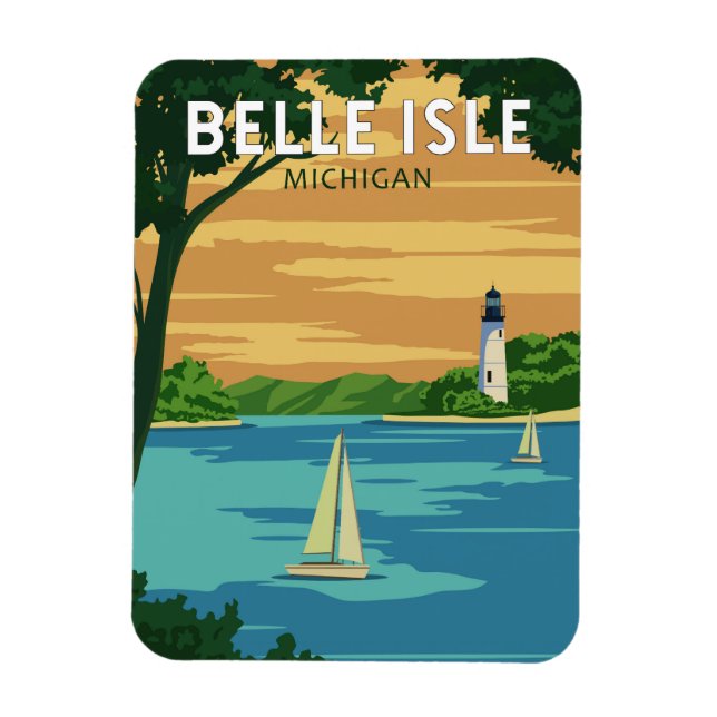 Imán Belle Isle Park Michigan Viaje Arte de época (Vertical)