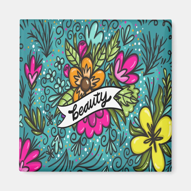 Imán Belleza de Cojín decorativo con flores (Frente)