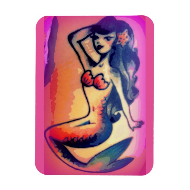 Imán belleza de sirena de pelo oscuro (Vertical)