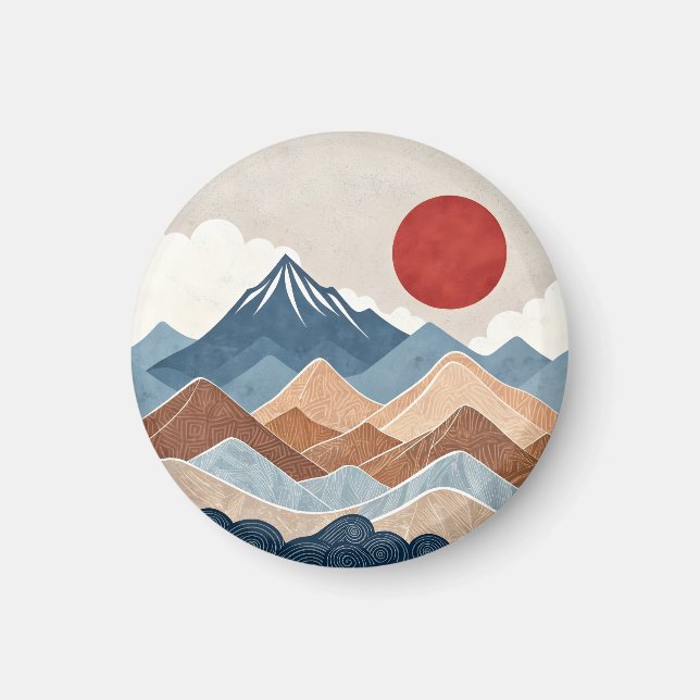 Imán Belleza del atardecer en montañas (Frente)