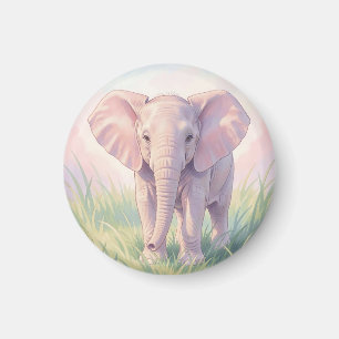 Imán Bello elefante bebé en prado pastel
