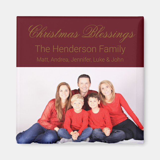 Imán Bendiciones de Navidad Foto Familiar Personalizada (Frente)