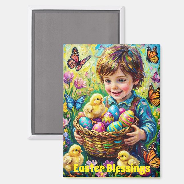 Imán ~ BENDICIONES DE PASCUA ~ Pollitos Niños Huevos ~  (Anverso/Reverso)