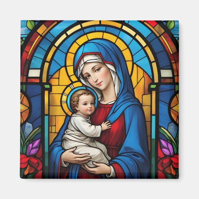Imán Bendita Madre María y Niño Jesús - Virgen María (Frente)