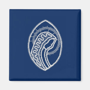 Imán Bendita Virgen María, encaje blanco, azul marino