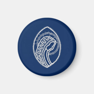 Imán Bendita Virgen María, encaje blanco, azul marino