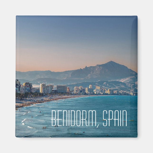 Imán Benidorm, España, tiro costero postal (Frente)