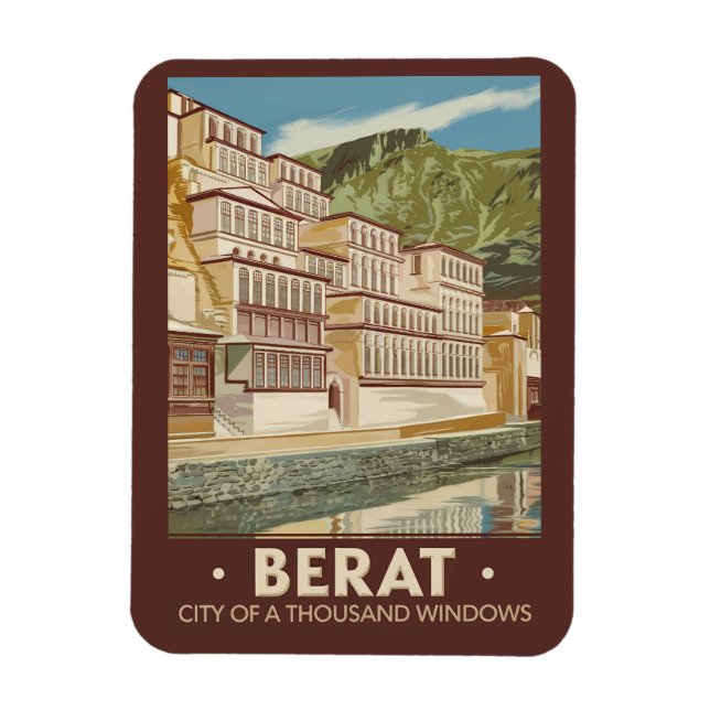Imán Berat Albania Ilustracion Viaje de arte cosecha (Vertical)