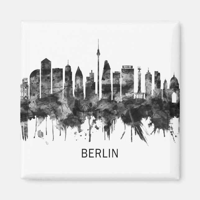 Imán Berlín Alemania Skyline BW (Frente)