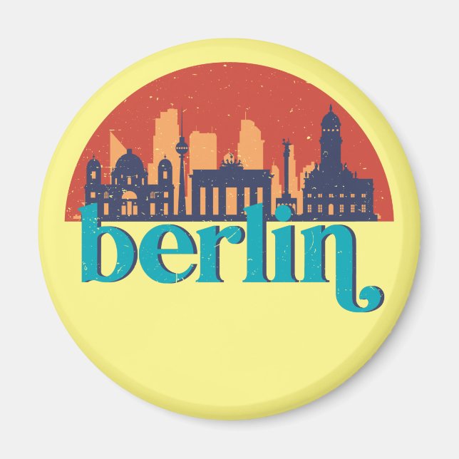Imán Berlín Alemania Skyline Retro Cityscape Art (Frente)