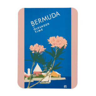 Imán Bermuda Beach Flowers Retro Vintage Poster
