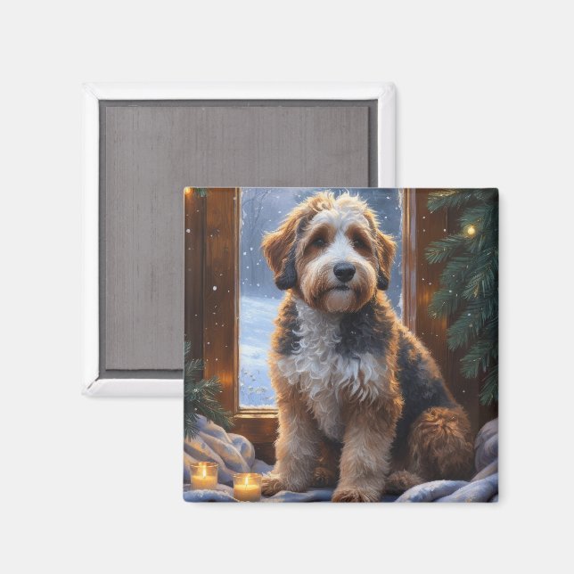 Imán bernedoodle con Luces de Navidad Fiesta (Anverso/Reverso)