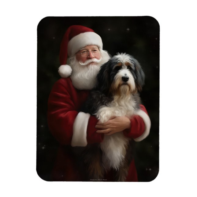 Imán Bernedoodle con Navidades festivos de Santa Claus (Vertical)