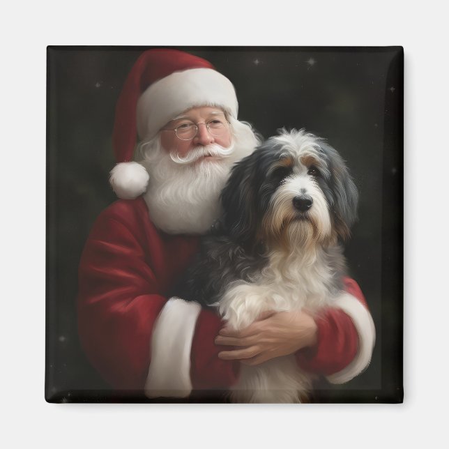 Imán Bernedoodle con Santa Claus Festivo de Navidad  (Frente)
