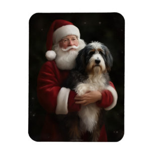 Imán Bernedoodle con Santa Claus Navideño Festivo