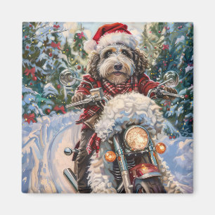 Imán Bernedoodle Dog Riding Motorcycle Christmas