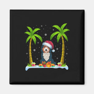 Imán Bernedoodle Dog Santa Hat Palm Tree Beach Xmas Paj
