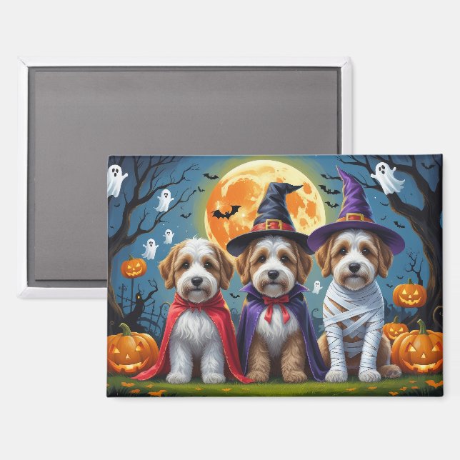 Imán Bernedoodle Dogs Pumpkin Halloween Funny (Anverso/Reverso)