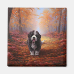 Imán Bernedoodle en otoño se inspira la caída de las ho