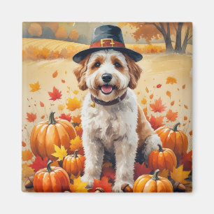 Imán Bernedoodle Entre Hojas de Otoño Arte de Acción de