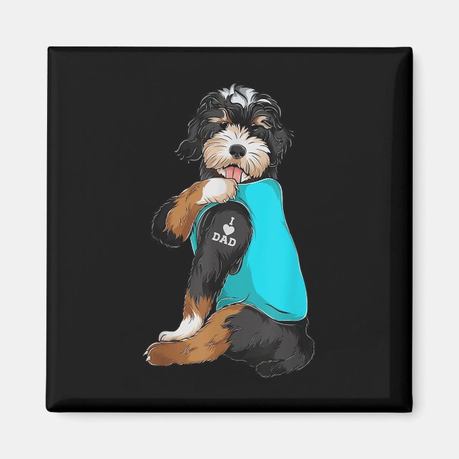 Imán Bernedoodle I Love Dad Tattoo Apparte, Dog Dad Gif (Frente)