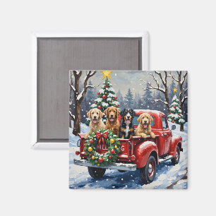 Imán Bernedoodle Navidad Camión Rojo Fiesta