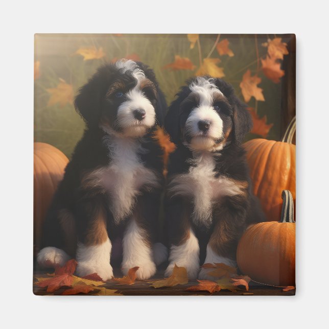 Imán Bernedoodle Puppy Autumn Delight Pumpkin (Frente)