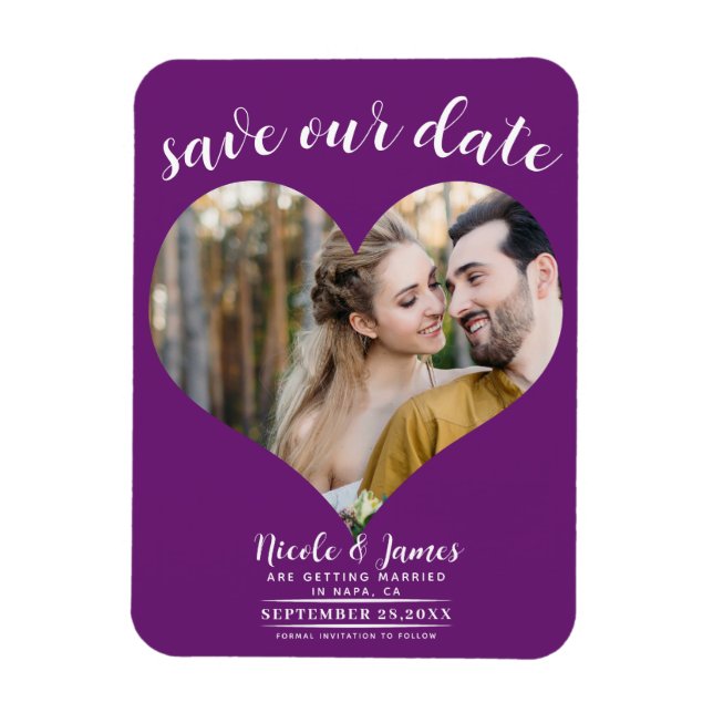 Imán Berry Heart Photo Wedding Save the Date (Vertical)