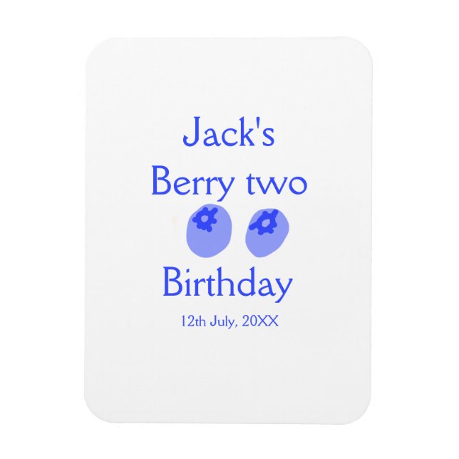 Imán Berry two birthday blue berry add name date kids r (Vertical)