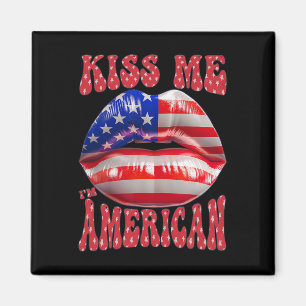 Imán Bésame Soy Americano Labios Bandera De EE. UU. 4 D