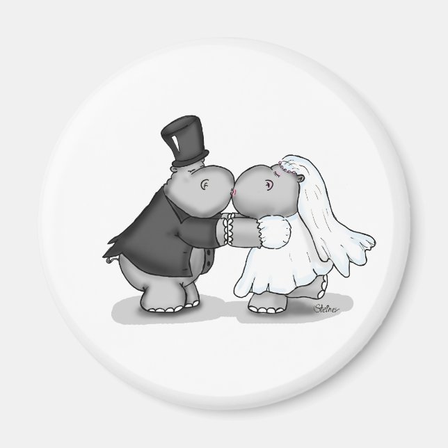 Imán Besar a la novia y a Groom Hippos - Personalizar (Frente)