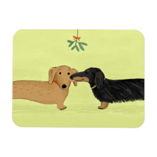 Imán Beso del muérdago del Dachshund - navidad del