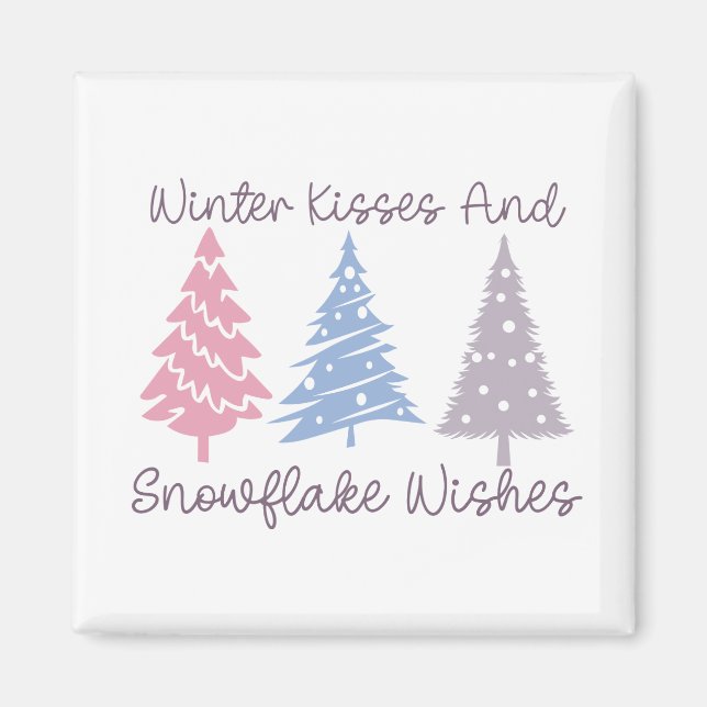 Imán Besos de invierno y deseos de copas de nieve (Frente)