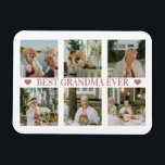 Imán Best Grandma Ever Photo Collage – Gift with Hearts<br><div class="desc">Add a heartfelt touch to any magnetic surface with this personalized flexible photo magnet. Featuring your favorite photos in a warm collage and the message “Best Grandma Ever” centered with two sweet heart accents, this magnet is both practical and sentimental. Perfect for Grandma, Nana, or Nonna, this custom magnet is...</div>