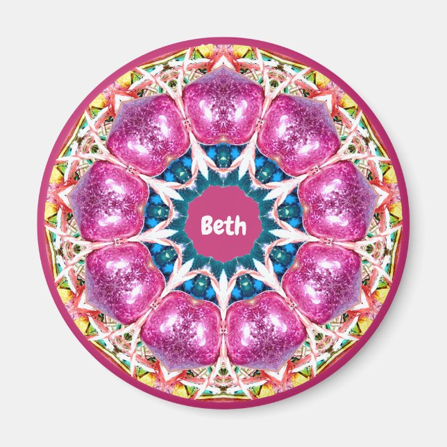 Imán BETH ~ Fractal de patrón 3D rosado personalizado ~ (Frente)