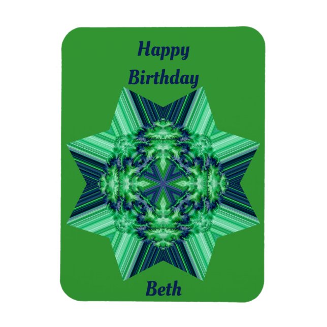 Imán BETH ~ Tarjeta de cumpleaños azul verde Estrella o (Vertical)