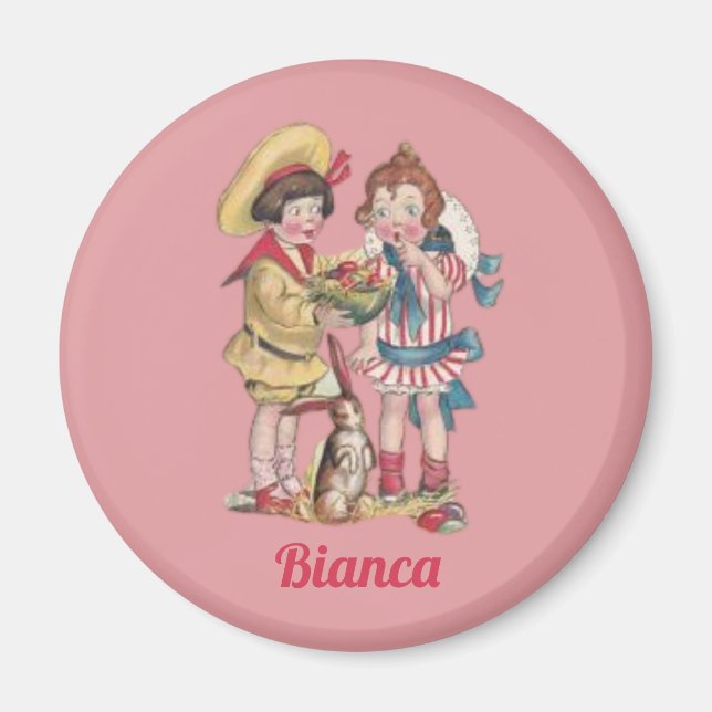 Imán BIANCA ~ VINTAGE ~ Niños Huevos de conejo ~ (Frente)