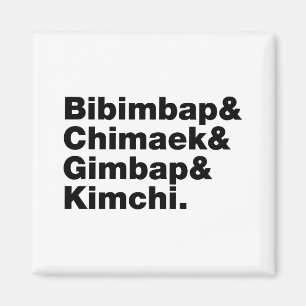 Imán Bibimbap y Chimaek, Gimbap y Kimchi. Alimentos cor