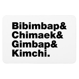 Imán Bibimbap y Chimaek, Gimbap y Kimchi. Alimentos cor