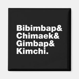 Imán Bibimbap y Chimaek, Gimbap y Kimchi. Alimentos cor