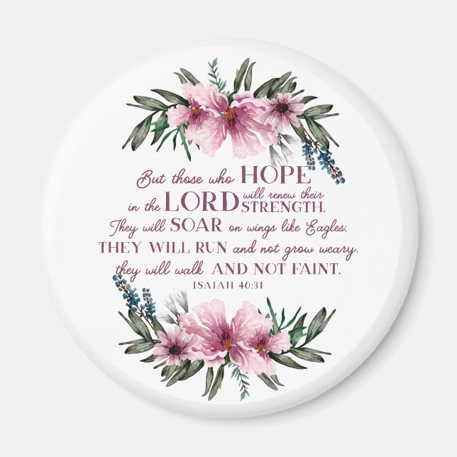 Imán Biblia Cristiana Verse Isaiah 40 Floral Rosa (Frente)