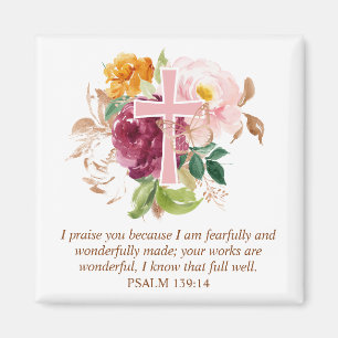 Imán Biblia de Verso de Cruz Floral de Acuarela Rosa