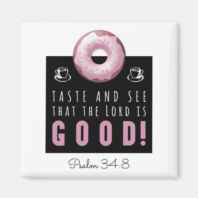 Imán Bíblica linda salmo 34:8 con anillos rosados (Frente)