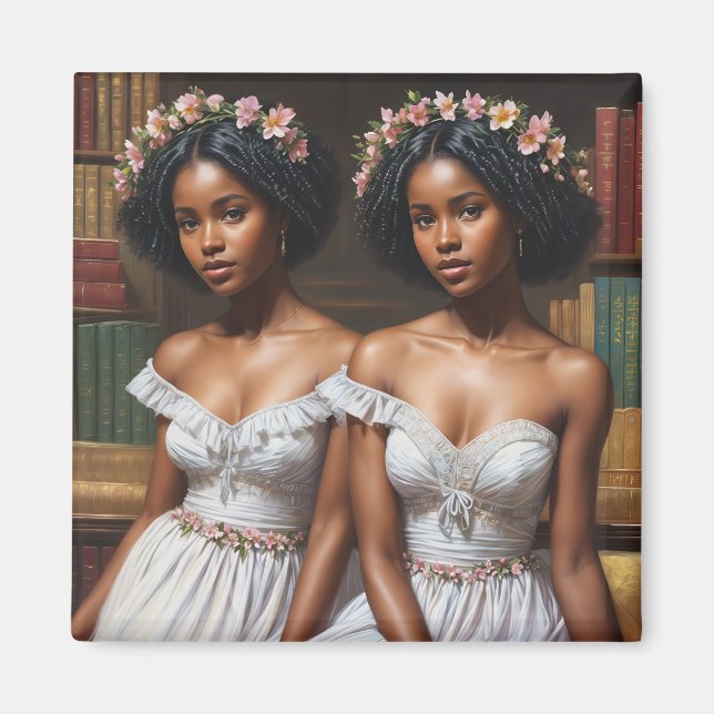Imán Biblioteca hermanas gemelas Melanin Gemini (Frente)