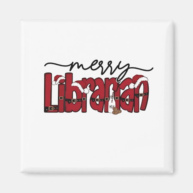 Imán Bibliotecario Alegre Navidad Amante de los Libros  (Frente)