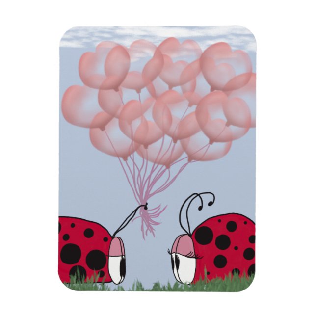 Imán Bicho De Ladybug Adorable Con Bouquet De Globo Ros (Vertical)