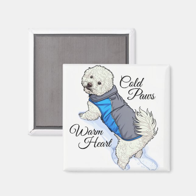 Imán Bichón de nieve de corazón cálido (Anverso/Reverso)