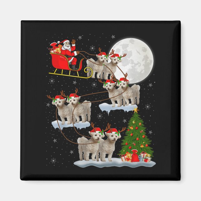 Imán Bichon Frise Dog Santa Sleigh Flying Funny Magical (Frente)